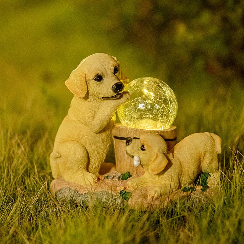 家居阳台小夜灯狗盆景户外花园太阳能灯庭院景观树脂摆件
