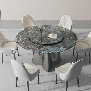意式轻奢超晶石餐桌椅组合大理石饭桌小户型家用不锈钢圆形带转盘