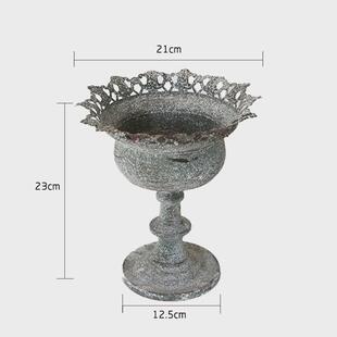 爱上花园 园艺杂货 花园做旧装饰做旧花盆铁皮花边鼓肚奖杯