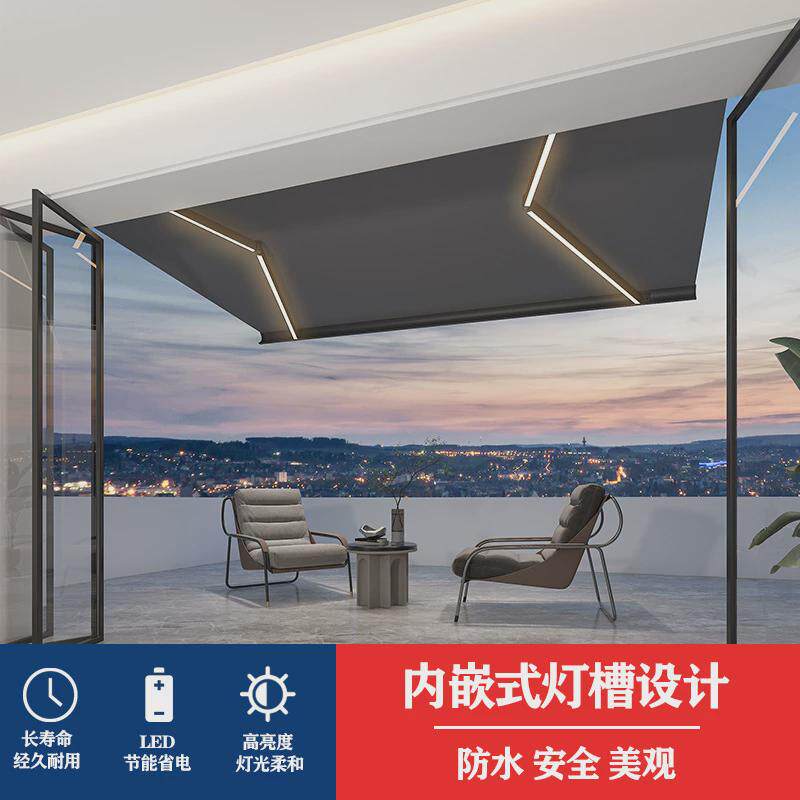 电动遥控雨棚遮阳棚折叠伸缩式别墅阳台包安装全盒遮阳雨蓬不庭院