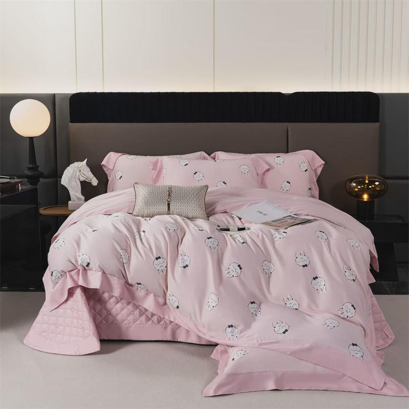 高端床罩天丝床盖四件套轻奢高级感绗缝夏季加厚夹棉床笠床上用品