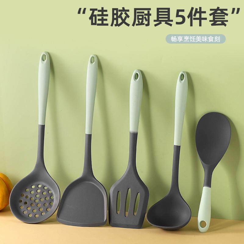 灰绿色硅胶铲锅铲不粘锅专用勺子铲子汤勺家用炒菜耐高温厨具套装