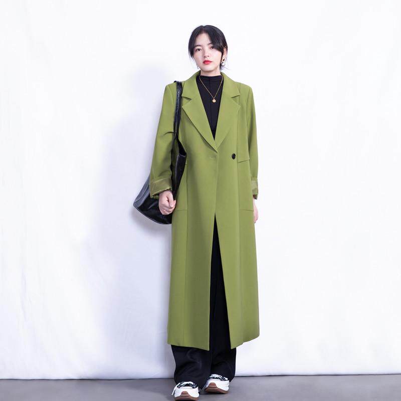 超长款风衣新款韩版绿色高个子小众宽松大码及踝大衣