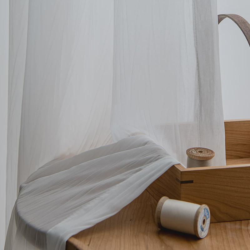 高端法式轻奢窗纱卧室2022年新款客厅窗帘阳台飘窗白纱燕尾压皱纱