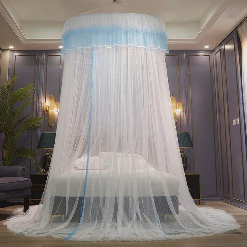 8ksg免打孔吊顶圆顶蚊帐家用公主风落地式防蚊卧室吊挂免安装加密