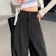 宽松休闲拖地双扣直筒裤 黑色阔腿裤 女2025春夏裤 垂感