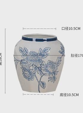 景德镇中式仿古青花陶瓷花瓶八角罐轻奢风陶瓷客厅装饰品陶瓷摆件