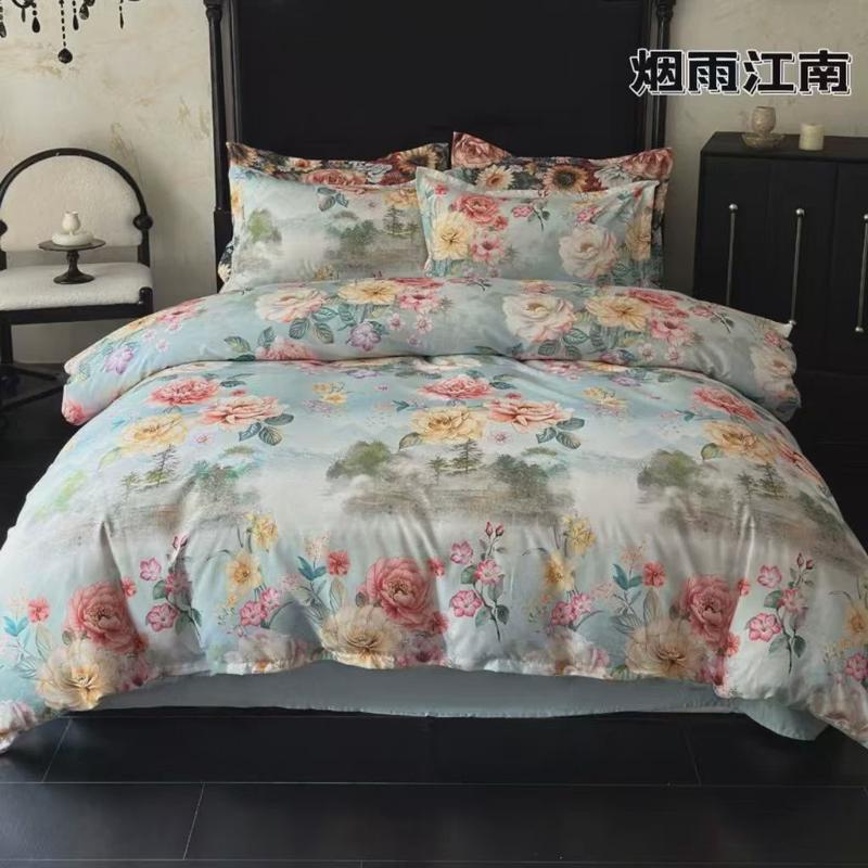 秋冬新款富长绒棉四件套北欧花卉风格磨毛礼品四件套南通家纺+