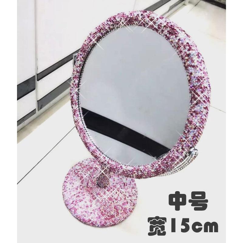 创意镶钻化妆镜台式公主镜镜双面复古大号结婚桌面放大翻转新品