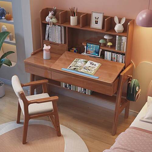 全实木儿童书桌小学生学习桌椅套装可升降多功能写字台写字桌家用