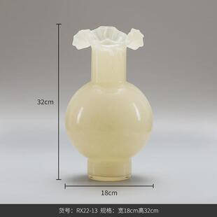 博西家居奶玉色中古法式芬顿玻璃花瓶摆件高级感家居客厅轻奢花器