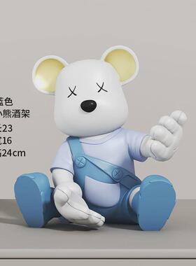 创意迎宾熊餐边柜酒柜装饰品摆件轻奢高档家居客厅玄关红酒架摆设