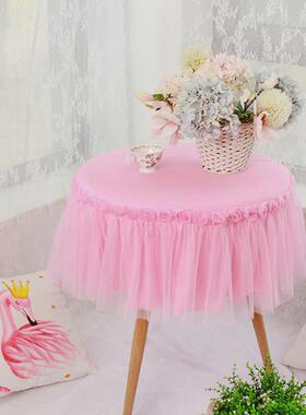 j6da布艺圆桌布蕾丝阳台小圆桌布圆形家用白色圆桌布少女心茶几桌