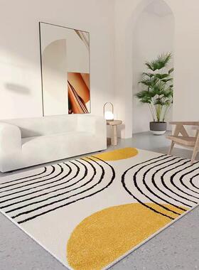 北欧地毯客厅轻奢高级沙发茶几地毯地垫极简卧室黄色线条地垫