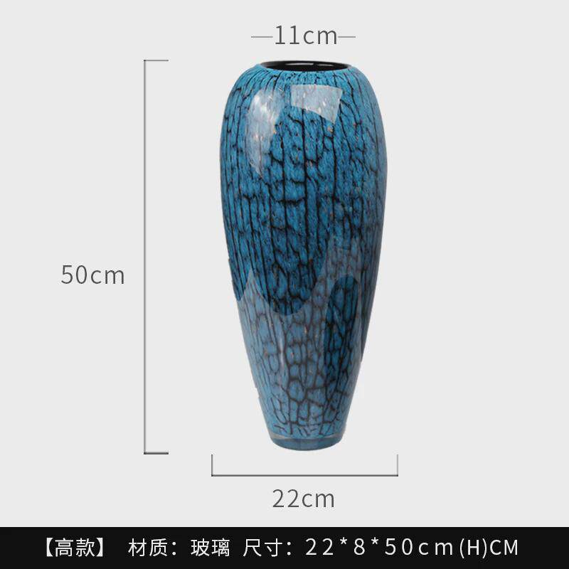 新古典蓝色珐琅彩落地玻璃花瓶插花客厅玄关电视柜软装饰品大摆件