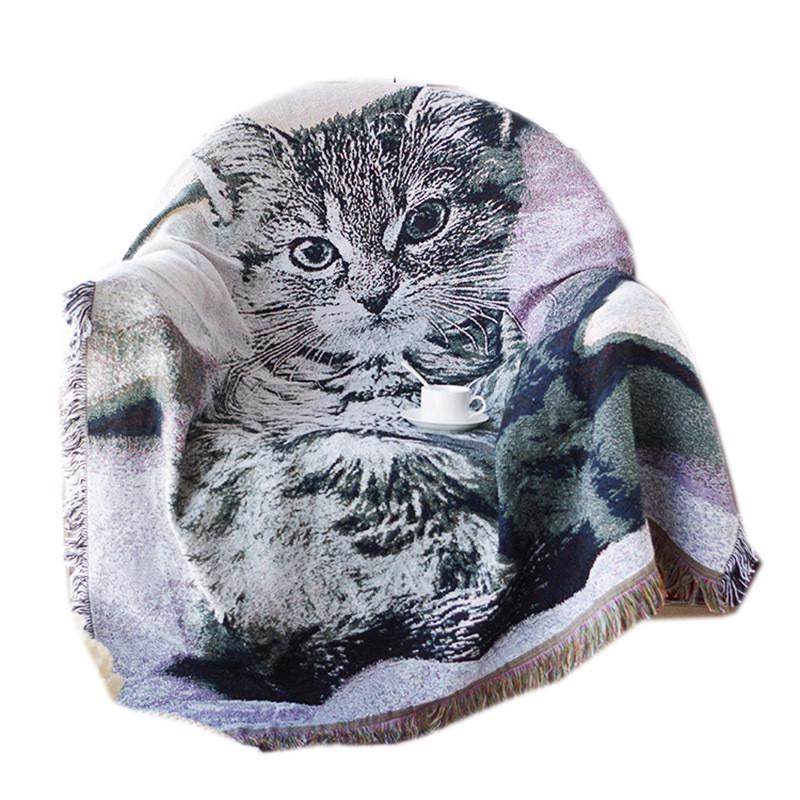 可爱呆萌猫咪单人沙发套线毯装饰毯子黑白风沙发巾全盖休闲搭毯,居家布艺,沙发垫,淘宝优惠券,粉丝福利购,淘宝优惠卷