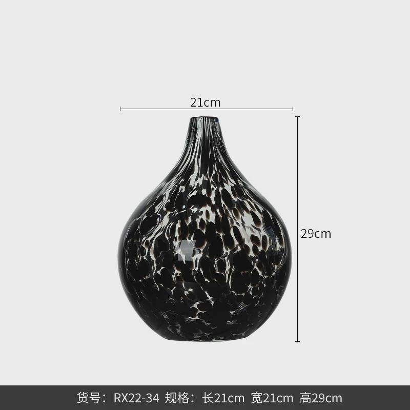 博西家居黑白水墨花器大肚小口玻璃高档家居软装饰品客厅花瓶