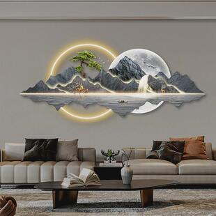 流水客厅装饰画生财大气轻奢沙发背景墙挂画高级感led氛围灯壁画