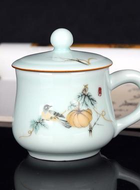 景德镇茶杯康源达陶瓷带盖水杯 家用水杯办公室单杯中式杯子茶具