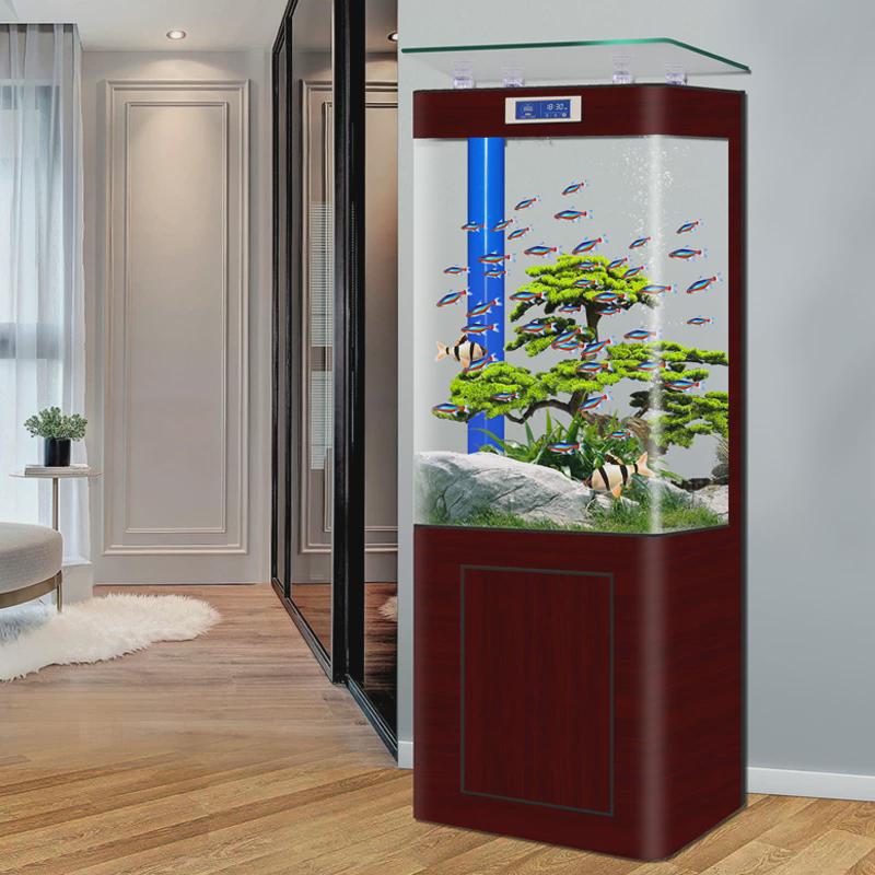 新款一体成型方形水族箱底过滤立式靠墙鱼缸客厅家用金鱼缸可定制