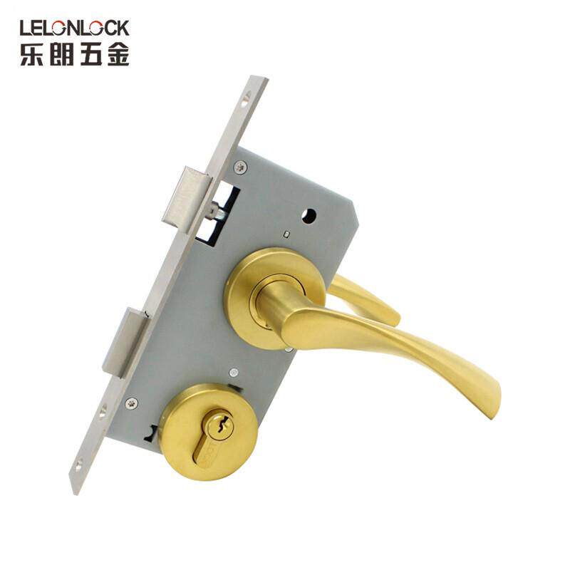 乐朗锁弯管把手机械门锁不锈钢304防火锁通道门纯铜锁芯分体定制