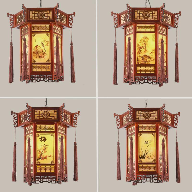 中式吊灯实木酒楼包厢走廊羊皮灯宫廷寺庙仿古典灯笼餐厅火锅店灯