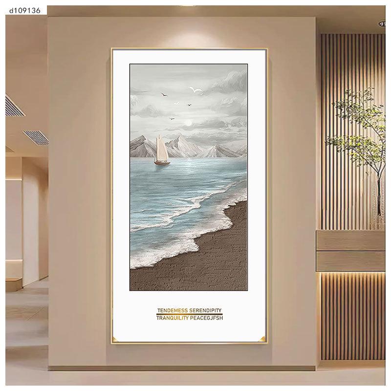 入户海景日出玄关装饰画现代轻奢过道走廊挂画瓷晶客厅背景墙壁画