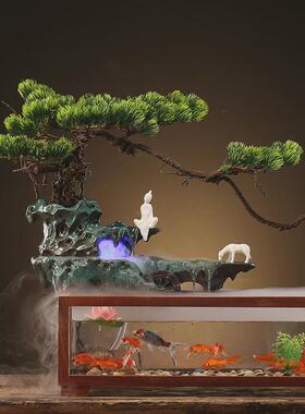 中式水景观循环流水加湿器桌面鱼缸办公室内客厅创意摆件开业礼品