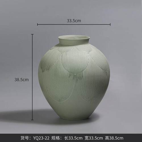 博陶瓷花瓶摆件家居青色花瓣粗陶复古西高档样板间装饰品花盆
