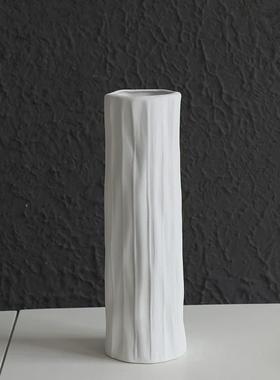 北欧白色陶瓷高脚花盆艺术插花器现代客厅家居装饰品直筒花瓶摆件
