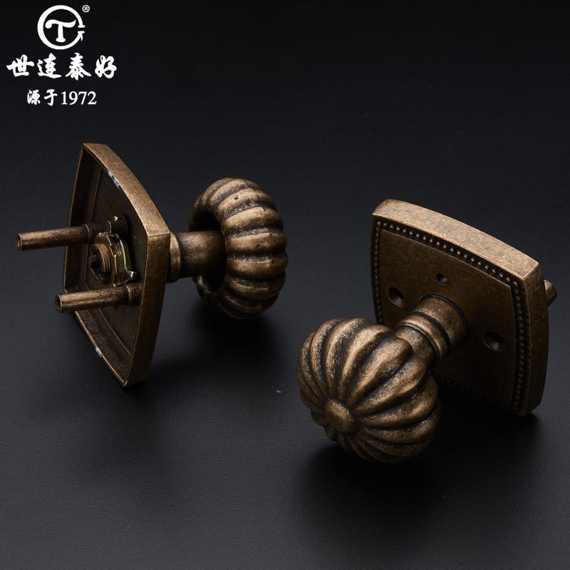 门锁仿古黑色纯铜室内卧室卫生间无钥匙球型门锁金色把手机械门锁