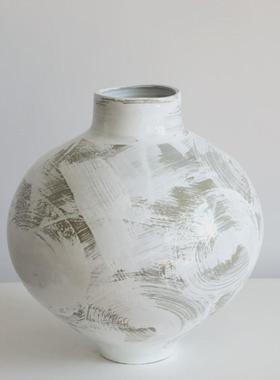 侘寂风复古粗陶花器禅意花瓶插干花老装饰手工陶罐陶瓷民宿陶泥摆