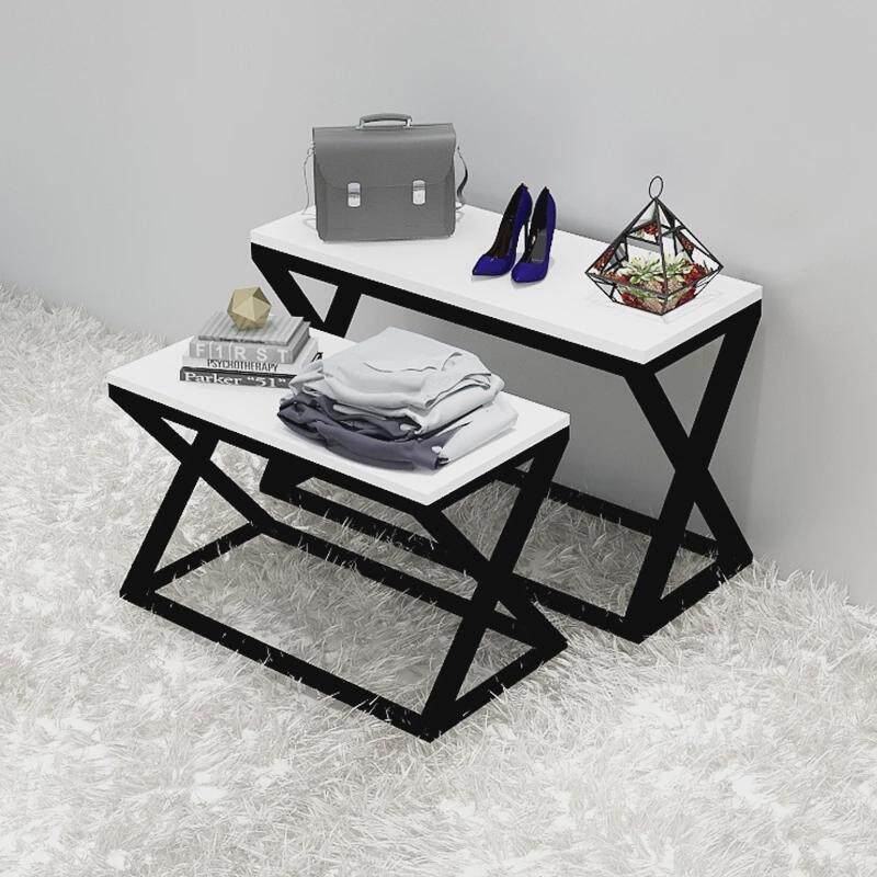 服装店展示架高低桌子商场铁艺中岛置物货架鞋店包包展示中流水台