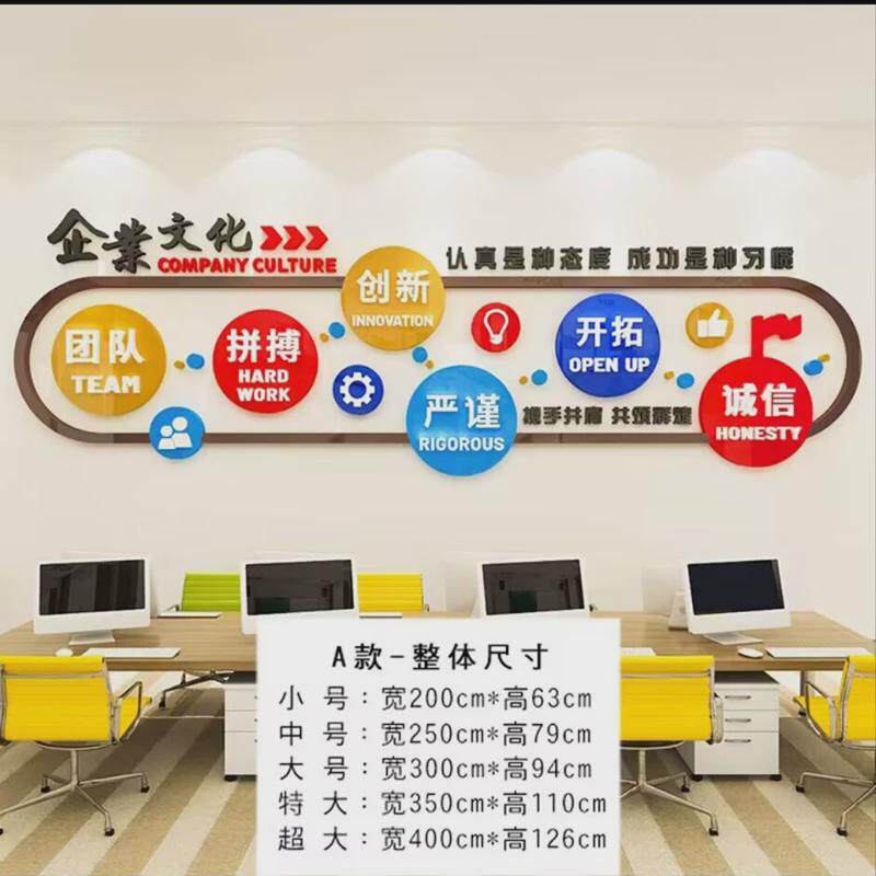 企业文化墙墙面装饰员工口号励志墙贴画亚克力标语公司办公室团队