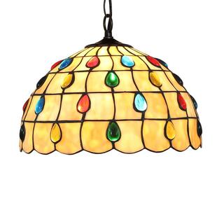 欧琈蒂凡尼轻奢灯彩色玻璃客餐厅卧室阳台过道吊灯12寸凤尾珠子灯