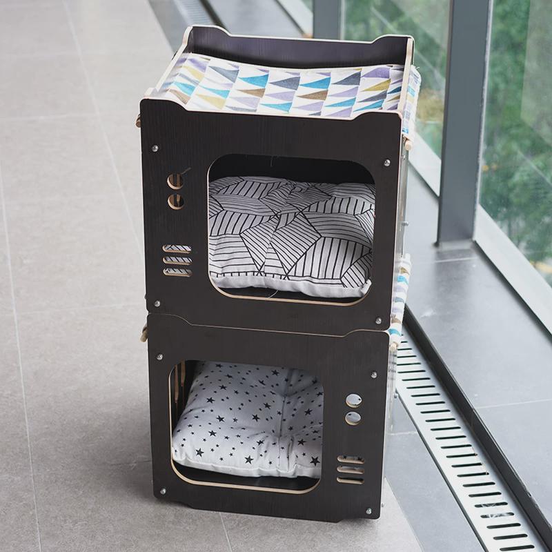 实木双层猫房子木质猫别墅木箱猫窝夏天吊床夏季凉积木组合