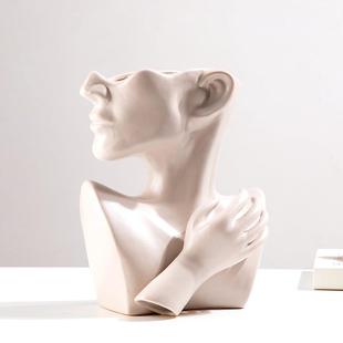 热销欧式创意个性陶瓷现代艺术花瓶花艺人面抽象酒柜餐桌仿真花插