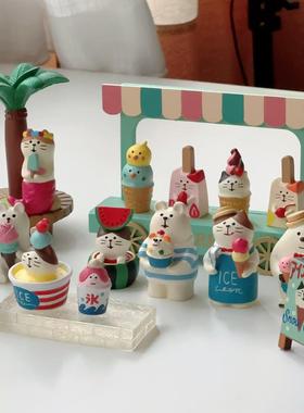 夏日清凉雪糕冰淇凌甜筒猫咪树脂摆件 可爱微缩场景装饰摆件礼物