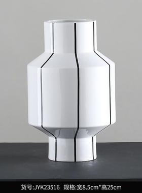 博西家居简约黑色线条几何陶瓷花瓶摆件玄关客厅新中式软装饰品