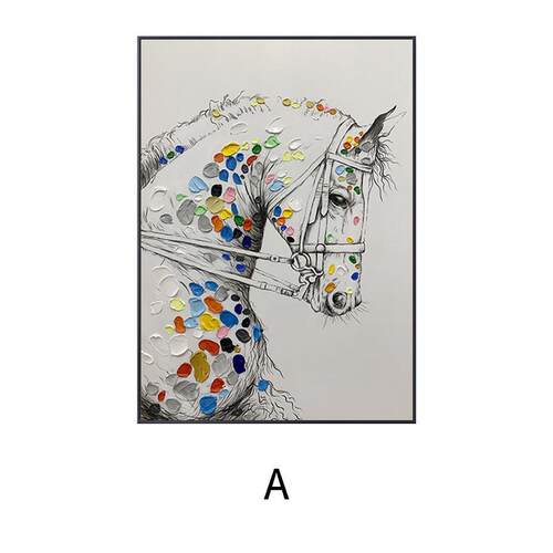 纯手绘油画动物马挂画新中式竖版壁画玄关装饰画玄幻书房大幅落地