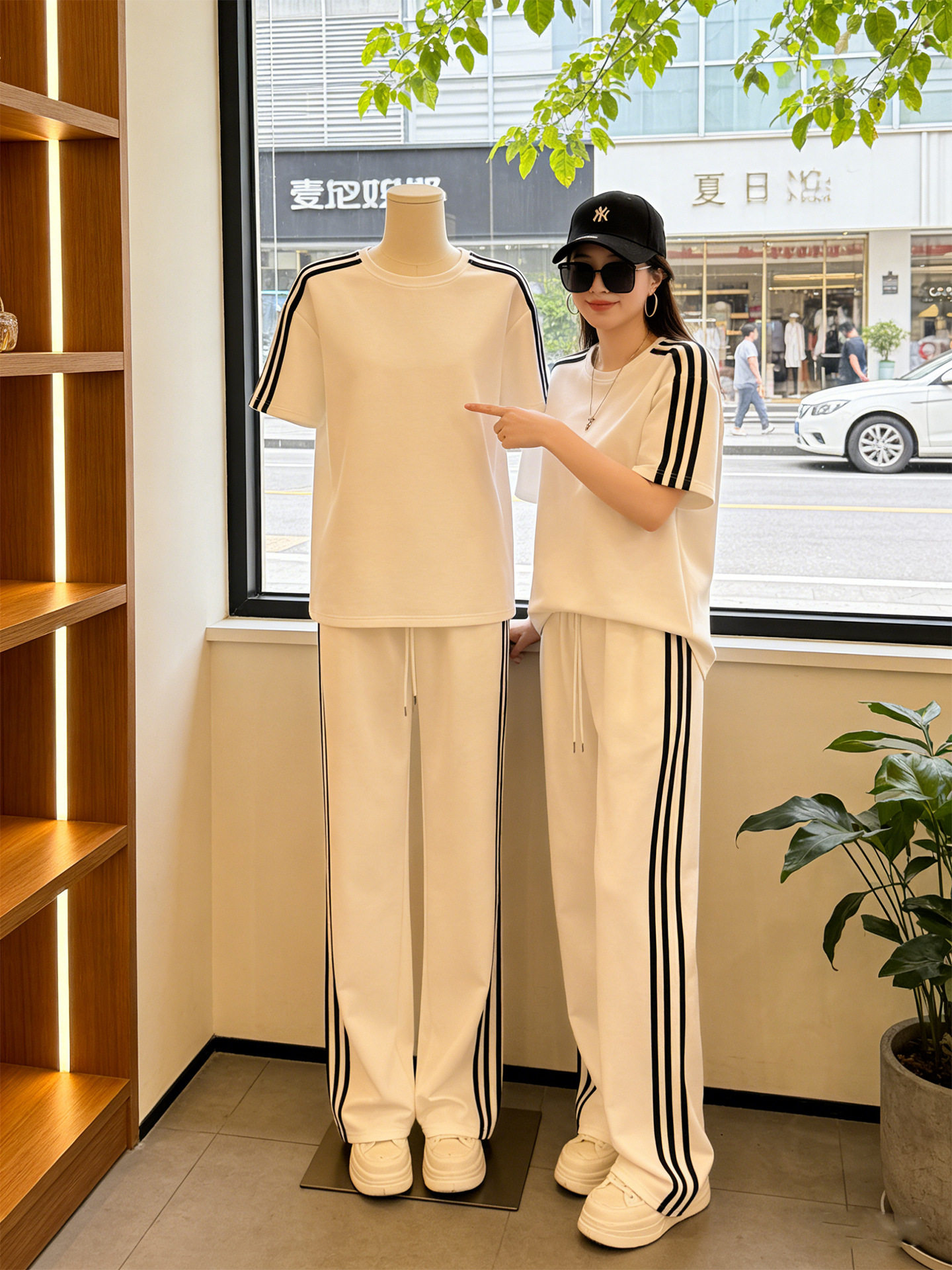 夏季新款三条杠健身跑步休闲运动休闲运动套装