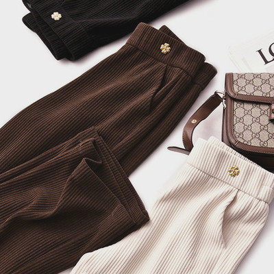 灯芯绒阔腿裤秋装新款直筒裤高腰雪尼尔休闲裤显瘦长裤秋冬裤子女