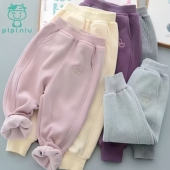 儿童加绒裤 简约一体绒运动束脚长裤 子女童奥粒绒保暖长裤 秋冬新款