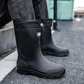 户外保暖胶鞋 男士 外穿防滑加绒防水靴耐磨束口情侣款 时尚 高筒雨鞋