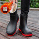 工作轻便胶鞋 雨鞋 防滑平底雨靴加绒套鞋 防雨拉绳束口防水鞋 男 男款
