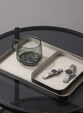 轻豪华风格极简主义皮革香味蜡烛托盘入口存储装饰品桌面高价值珠