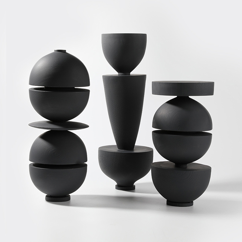 设计师款黑色陀螺抽象高级装饰摆饰样板间客厅茶几书柜简约侘寂风