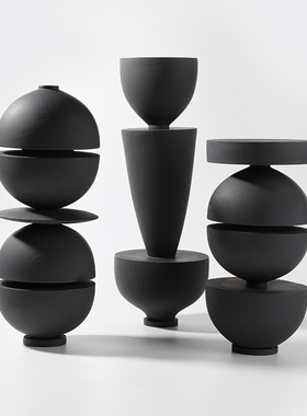 设计师款黑色陀螺抽象高级装饰摆饰样板间客厅茶几书柜简约侘寂风