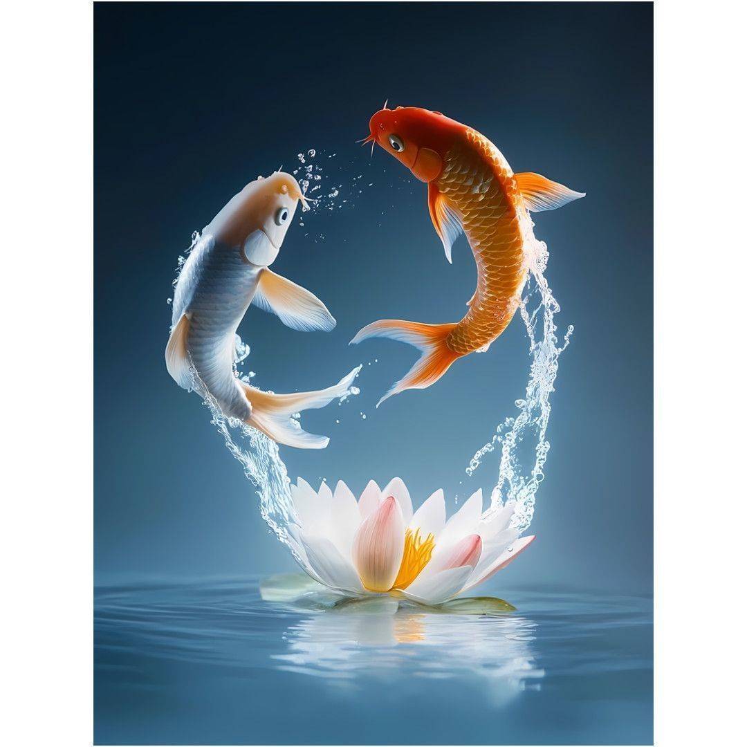 高清荷花锦鲤图自粘贴画