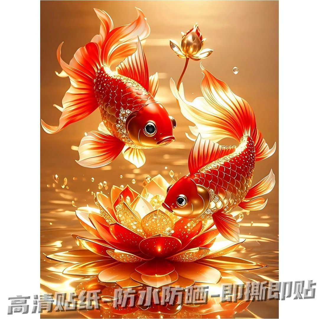 流光荷花宝石锦鲤招财风